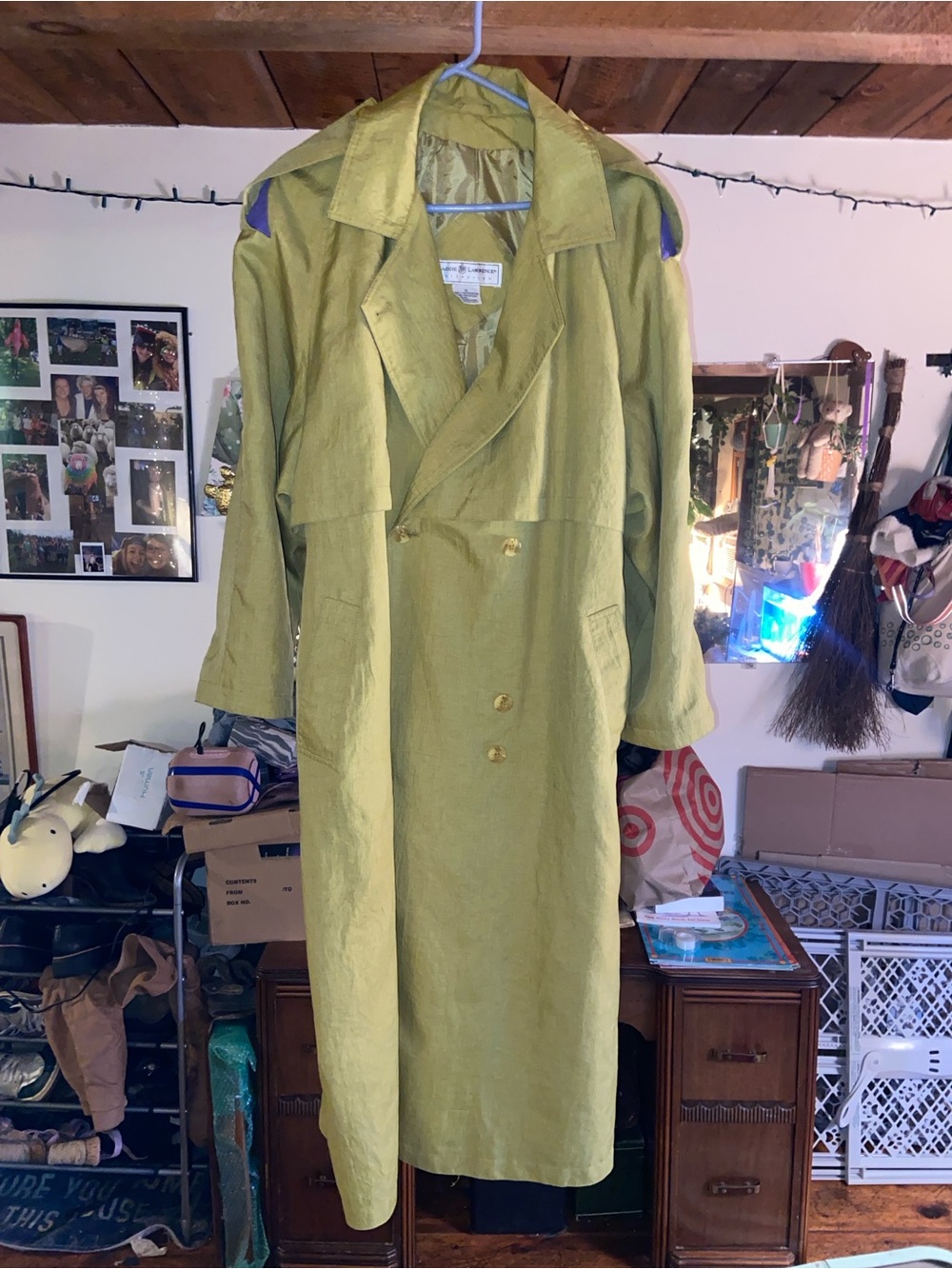 Women's Olive Green Double-Breasted Trench Coat